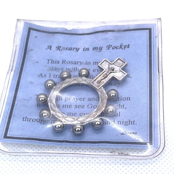 Pocket Italy Rosary Ring Cross Finger Prayer Beads Religious Catholic Vintage - Picture 11 of 11